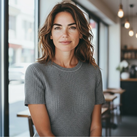 POL Charcoal Ribbed Stretchy Knit Top - Picture 2 of 4